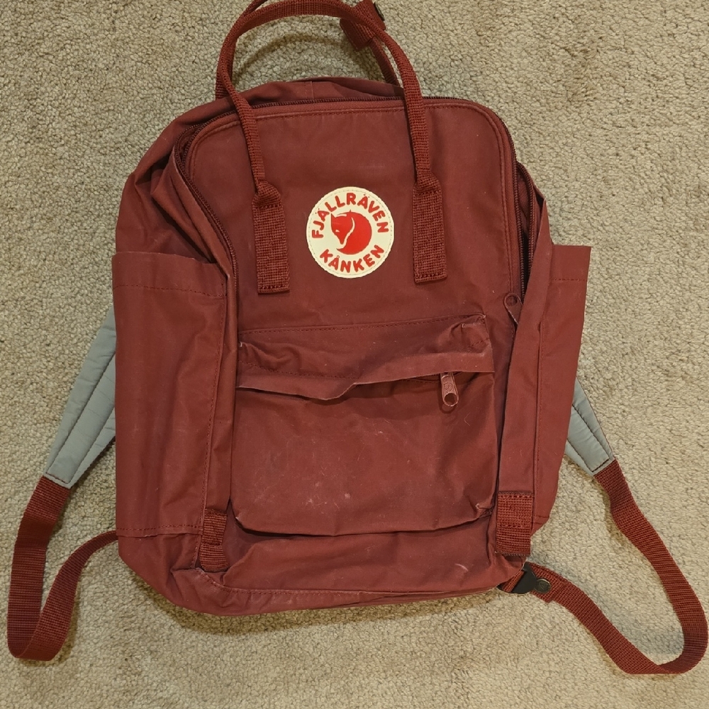 Fjallraven Kånken Backpack in Deep Red with Grey Accents